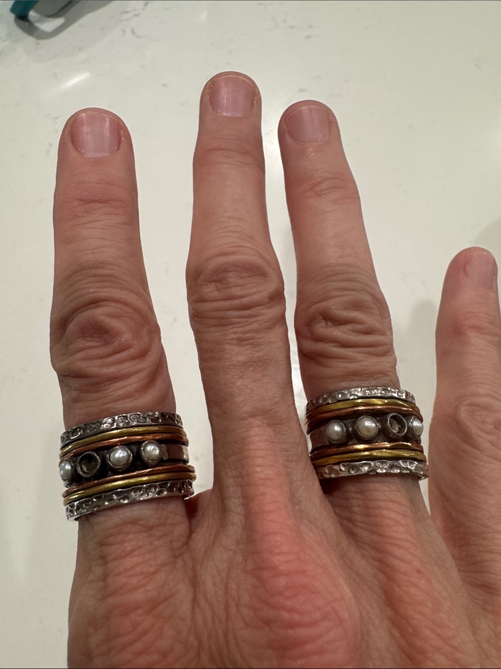 Sundance “Four Moons” Mixed Metal Spinner Rings with Pearl Accents